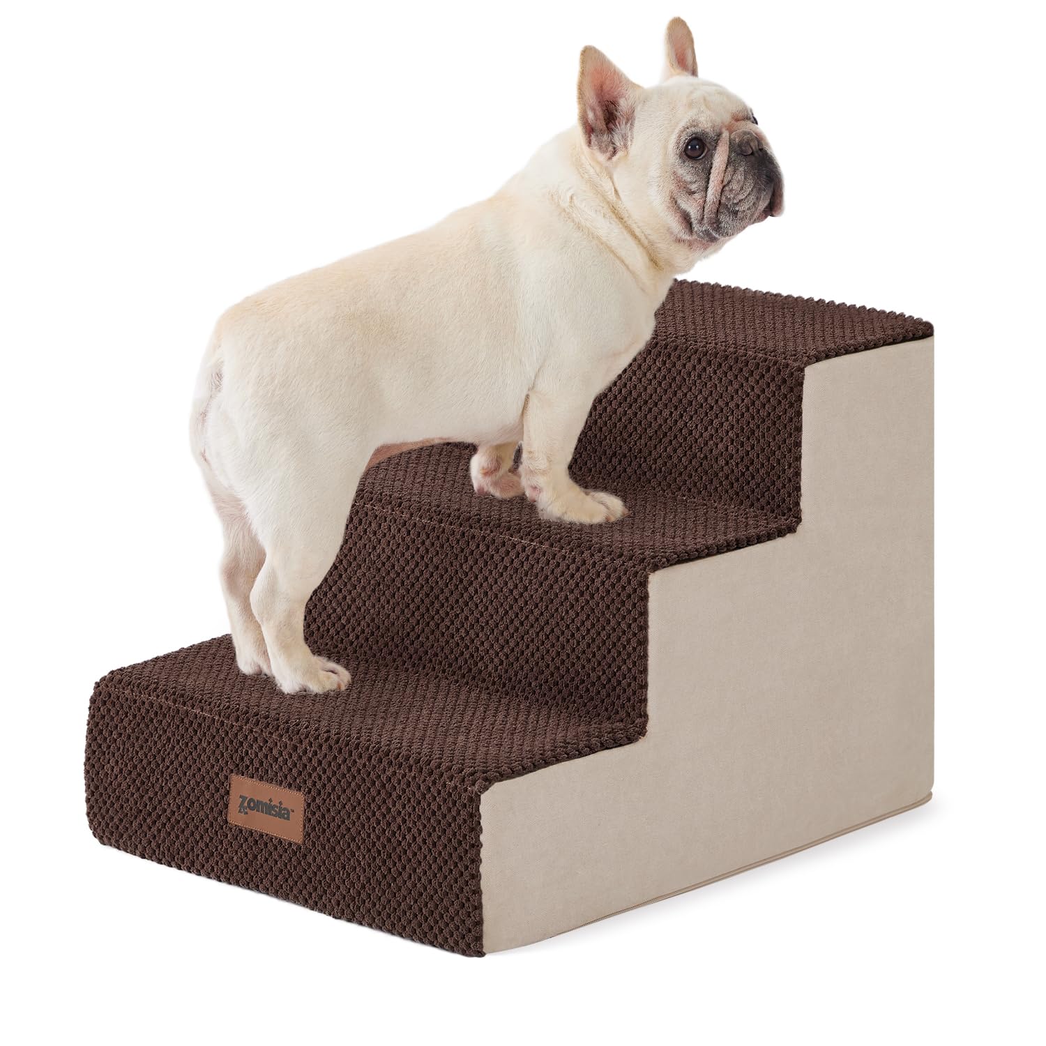 ZOMISIA Dog Steps for Couch - Pet Stairs for Small Dogs and Cats, Dog Steps with Non-Slip Bottom Grey 3 Steps, Brown Image