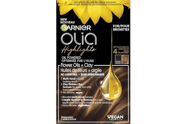 Garnier Olia Natural Hair Highlights for Brunettes with 60% Oils and Clay, Ammonia-Free and Vegan, Softer and Silkier Hair -