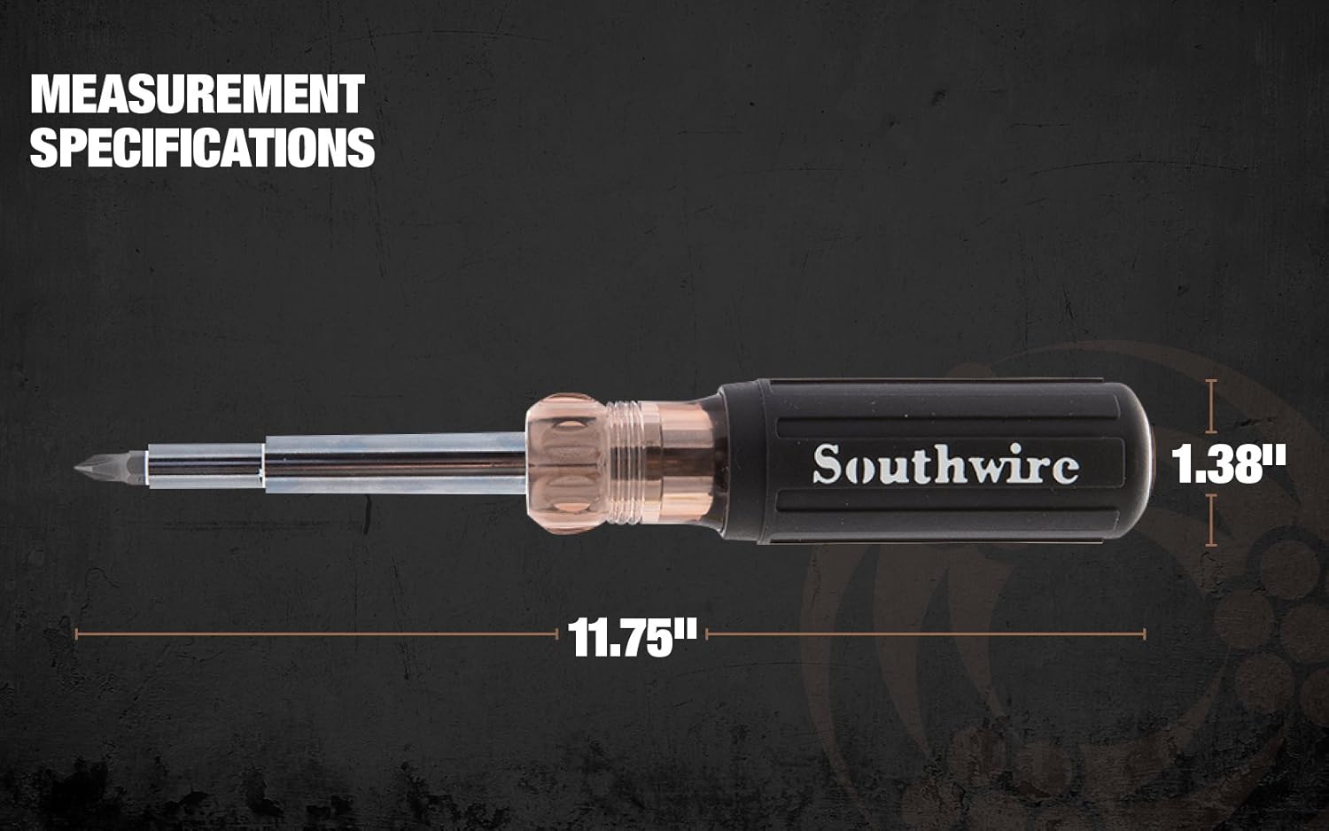 Southwire Tools & Equipment 59723940 12-In-1 Multi-Bit Screwdriver, Interchangeable Bits, Comfort Grip Handle, hex 1/4", 5/16", 3/8"; Phillips #1, 2, 3; slotted SL4-5, SL6-8, sl8-10, and square #1, 2 - - 