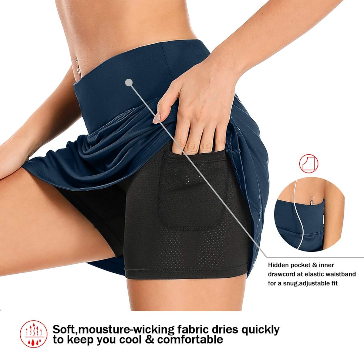 Jessie Kidden Women's Athletic Stretch Skort Tennis Skirts with Shorts and Pockets for Running Tennis Golf Workout Sports: Clothing