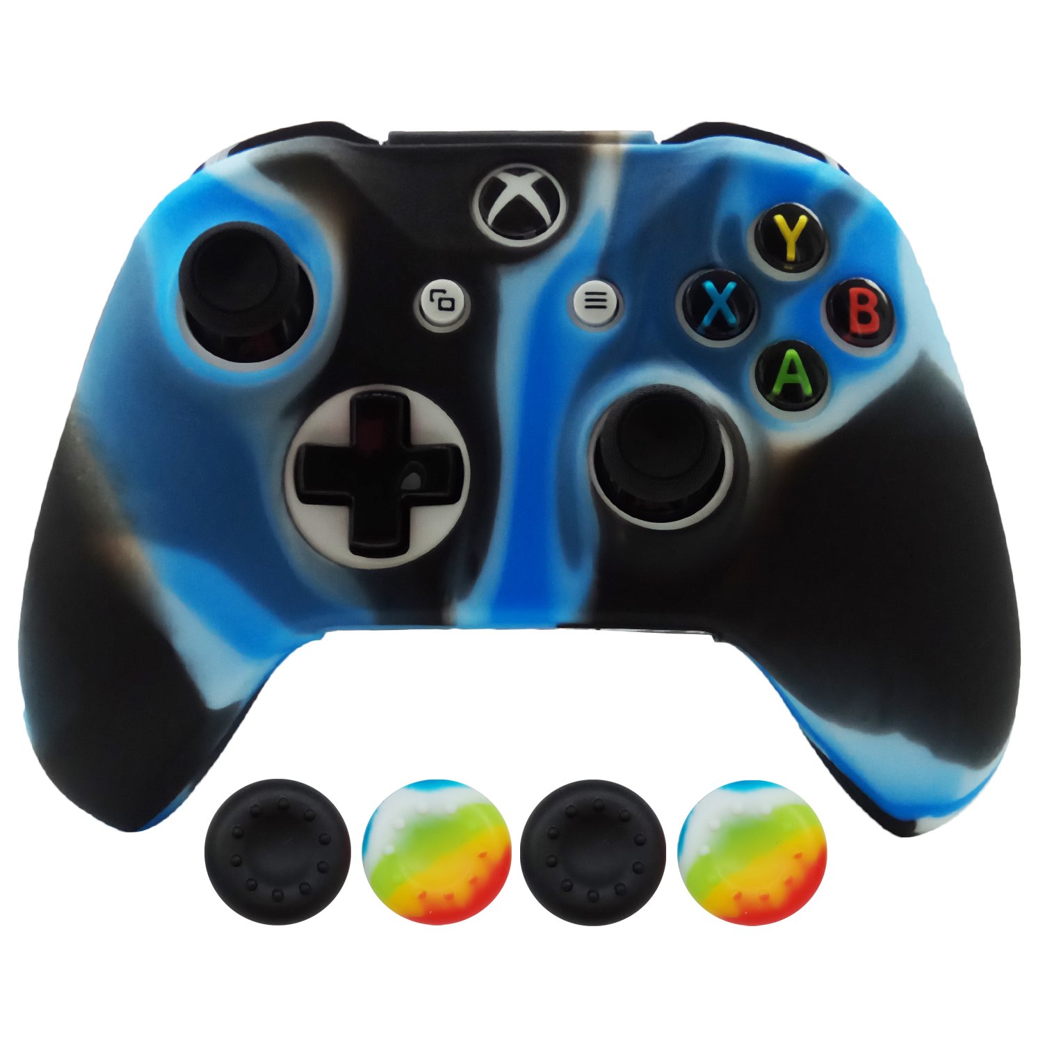 Hikfly Silicone Controller Cover Skin Protector Case Faceplates Kits for Xbox One X / One S /Slim Controller Video Games with 4pcs Thumb Grips Caps(Blue Camouflage)