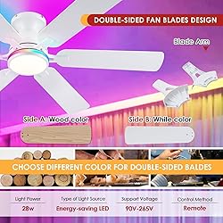 Ceiling Fans with Lights- 52" RGB Low Profile