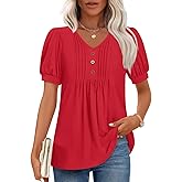 Findsweet Women's Summer tunic Tops Casual Dressy Blouses Short Sleeve Shirts M-3XL