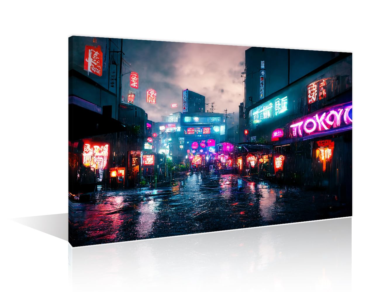 Canvas Wall Art for Living Room Futuristic Cyberpunk City Modern Home Decor Streets of Cyberpunk City Posters Artwork for Bedroom Office Wall Art Painting Pictures Ready to Hang, (16"Wx24"H)