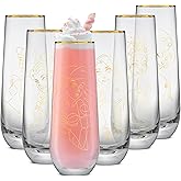 JoyJolt Disney Princess Sketch Stemless Flutes, 9.5oz Glass Cups ft Princes Jasmine Ariel Belle Cinderella Tiana Rapunzel, Kitchen Glassware Set of 6, Disney Gifts for Adults