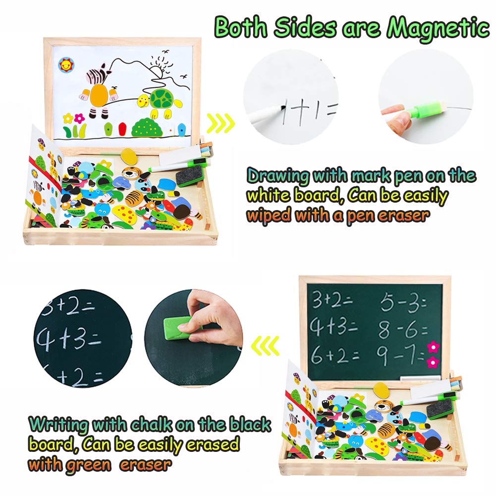 MOVEONSTEP Magnetische Holzpuzzles, Puzzle Magnetisch Pädagogisches Holzspielzeug 100 STÜCKE Doppelseitiges Magnetisches Reißbrett mit 3 Farbe Mark Stifte für Kinder Alter 3 +(Panda)