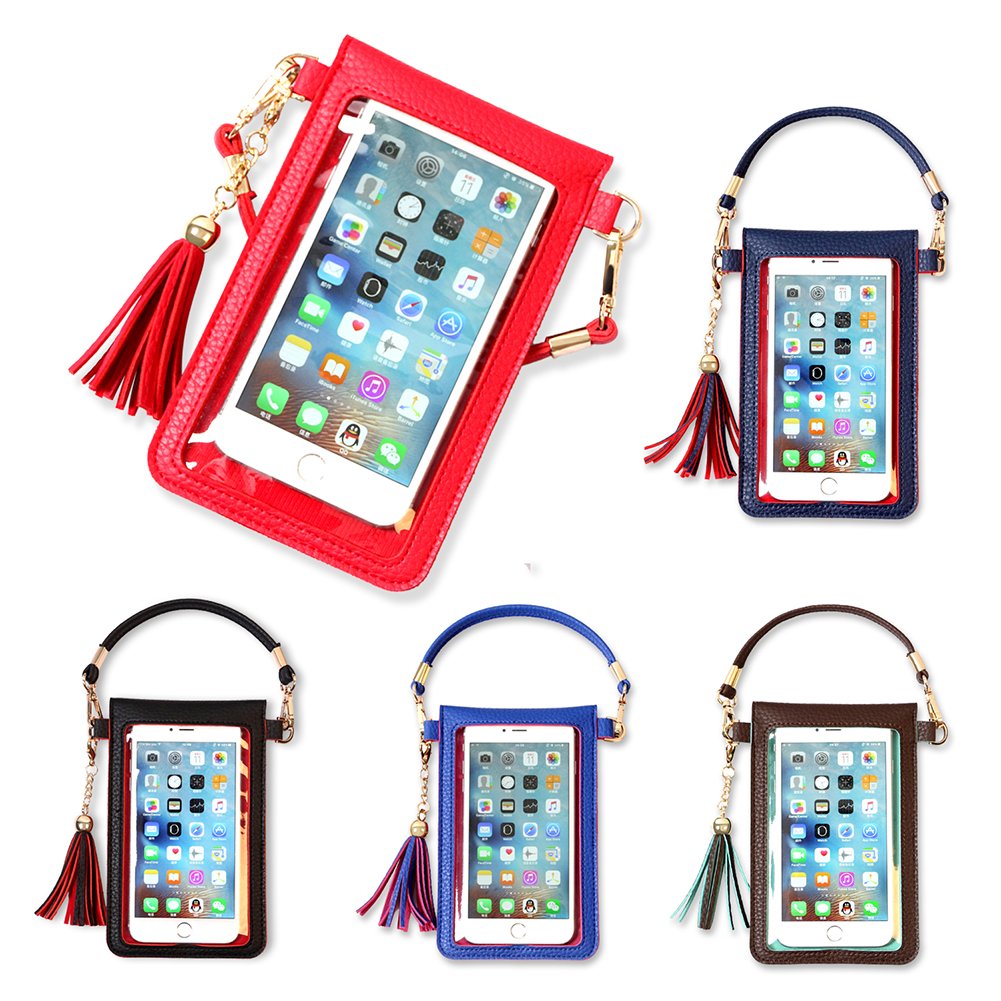 LKZAIY PU Leather Crossbody Bag Mini Phone Pouch with Shoulder Strap for iPhone 7 Plus, 6S Plus, 6 Plus, 7, 6S, 6, 5S, 5C, Samsung S8, S7 Edge, S6 Edge+, S6, S5, S4, J3, J7 (Red)