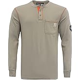 BOCOMAL FR Shirts Flame Resistant Henley Shirt NFPA2112/CAT2 7oz Men's Long Sleeve Fire Retardant Clothing