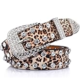 y2k Bling Rhinestone Leopard Print Belt with Metal Buckle Waist Belts for Women Cowgirl Dress Jeans Pants Blouse Tshirt
