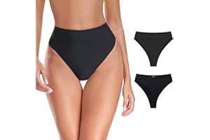 RELLECIGA Women's High Waisted High Cut Thong Bikini Bottom
