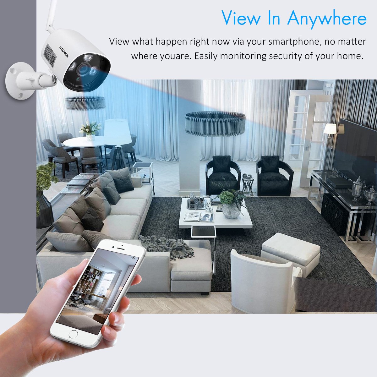 FLOUREON Caméra de Sécurité Caméra IP WiFi Extérieur 1080 P 2.0MP, Caméra de Surveillance Etanche HD sans Fil H.264, CCTV Sécurité Vision Nocturne IP66 Intégré Mic IR-Cut, Support Carte SD