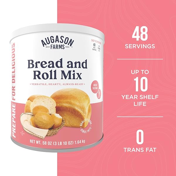 BREAD AND ROLL MIX CAN EMERGENCY FOOD SUPPLY, 48 SERVINGS, 10 YEAR SHELF LIFE – MAKES 6 LOAVES OR 72 BREAD ROLLS FOR PREPARED MEALS READY TO EAT