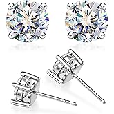 Moissanite Stud Earrings 0.2-2CT T.W. 18K White Gold Plated Solid Sterling Silver 925 Post | Gifts for Men and Women | GRA Certified D/VVS1 Lab Diamond | Hypoallergenic | Gift Box