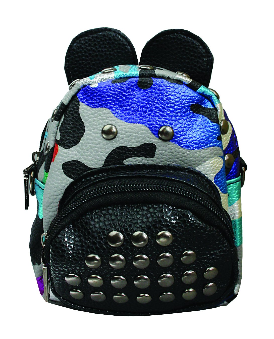 Emartbuy Silver PU Leather Studded Ladies Women Girls Mini Backpack Fashion Shoulder Zip Bag Travel Rucksack - Camouflage