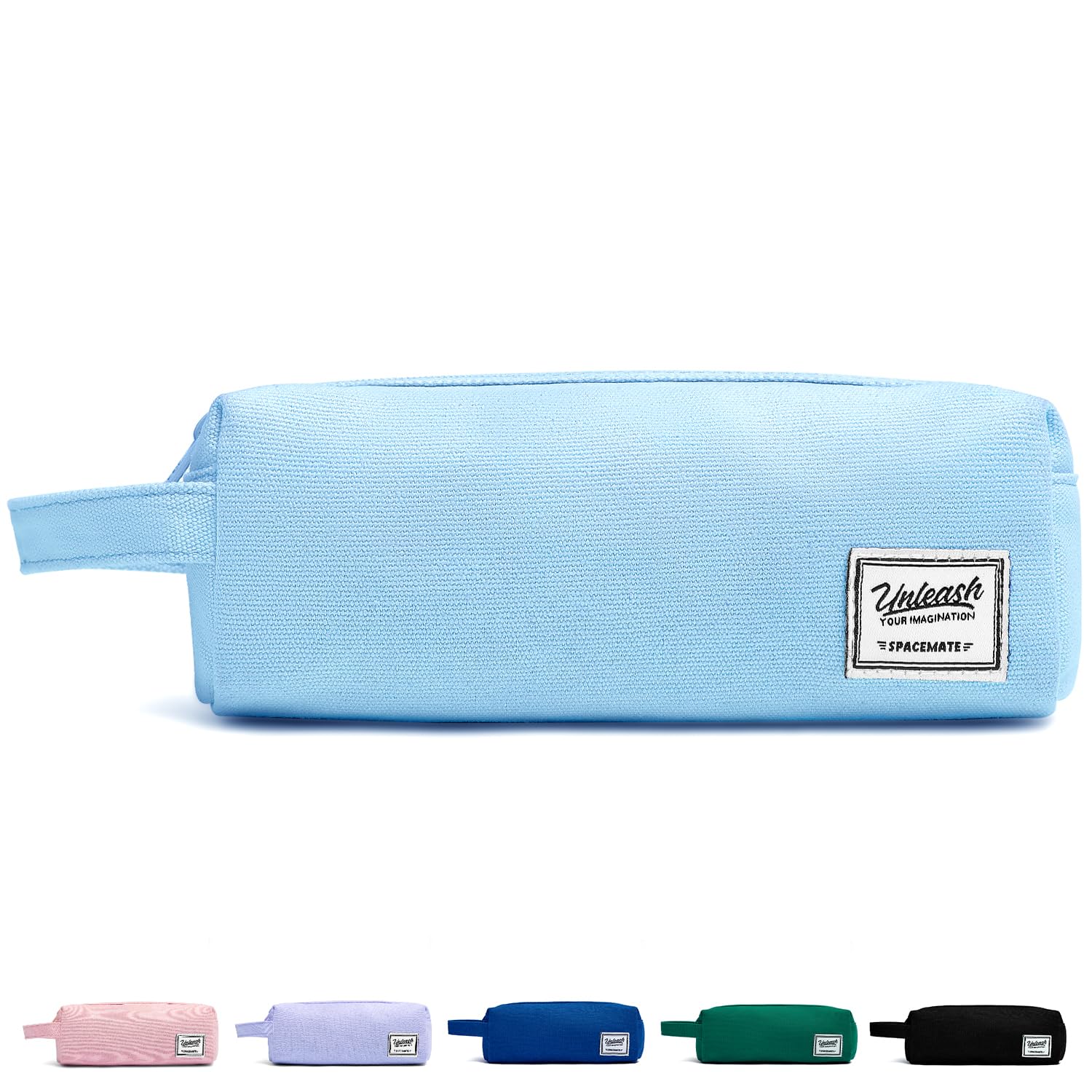 Photo 1 of SPACEMATE Pencil Case Pouch Box Bag School Supplies Girls Boys Kids, Cute Preppy Stuff Large Big Capacity Aesthetic Canvas Pen Organizer, Back to College Stationary, Sky Blue, Simple Style, 1200ml