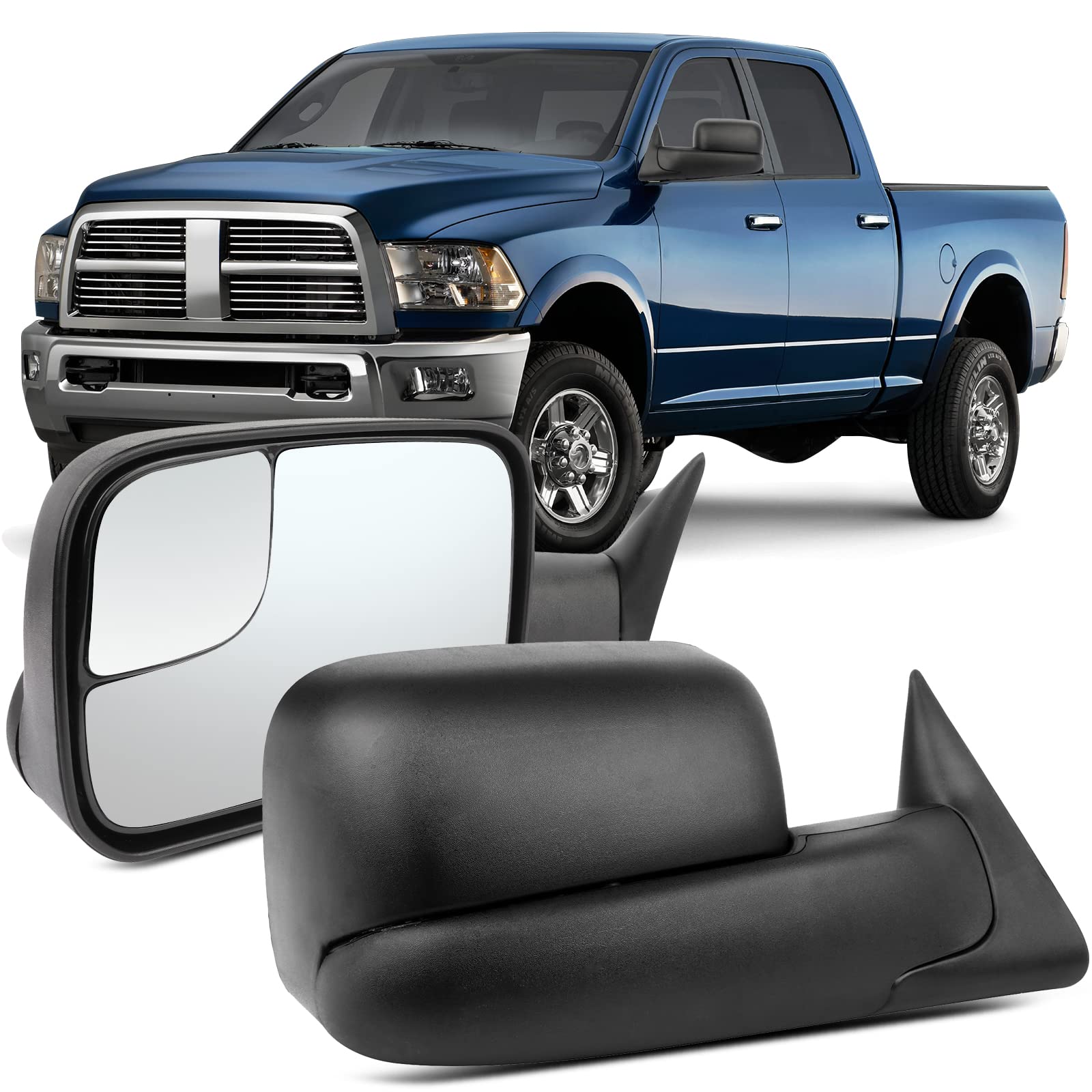 Photo 1 of OCPTY Tow Mirrors Towing Mirrors Fit For 2002-2008 For Dodge For Ram 1500 2003-2009 For Dodge For Ram 2500 2003-2009 For Dodge For Ram 3500 With Manual Adjusted Manual Flip Up Black Housing
