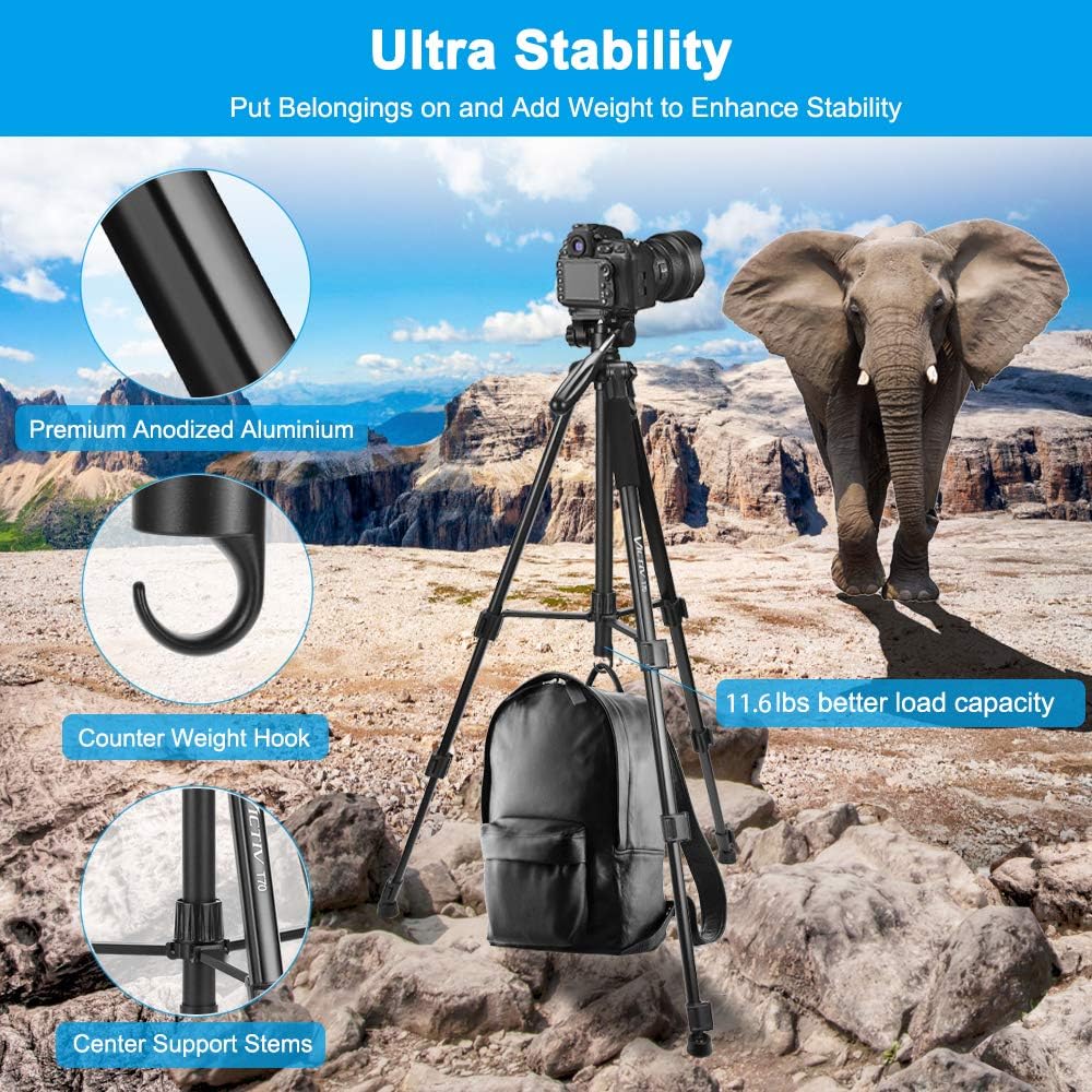 VICTIV 72 inch Aluminum Camera Tripod Loads Up to 11.6lbs, Lightweight Travel Tripod for DSLR with Extra Quick Release Plate and Pan Head Plus Phone Holder Compatible with iPhone/Android (T70) : Camera & Photo