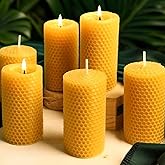 6 Packs Natural Beeswax Candles, Hand Rolled Honeycomb Beeswax Pillar Candles, Pure Bee Wax Gifts for Candle Lovers,Home Decor, Air Purify (2x4 in)