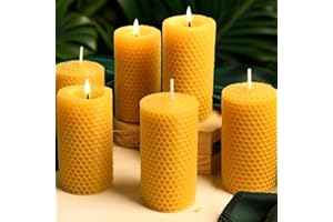 MOSROAD 6 Packs Natural Beeswax Candles, Hand Rolled Honeycomb Beeswax Pillar Candles, Pure Bee Wax Gifts for Candle Lovers,Home Decor, Air Purify (2x4 in)