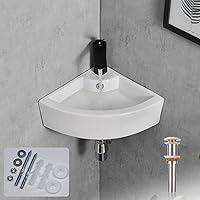 Davivy 18" x 13" Corner Bathroom Sink with Pop Up Drain and Installation Kit,Wall Mount Corner Sink,Ceramic Vessel Sink,Small