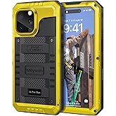 Mitywah Waterproof Case for iPhone 16 Pro Max, Rugged Heavy Duty Case with Built-in Screen Protector, Shockproof Full Body Protective Metal Case 6.9 inch, Yellow