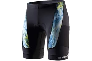 MY KILOMETRE Mens Triathlon Shorts with Adjustable Drawstring Easy Reach Leg Pockets Chamois for Long-Distance Tri Race