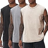 Arssm Sleeveless Shirts for Men Tank Tops Cotton Acid Wash Tees Muscle Workout Running Tank Tops