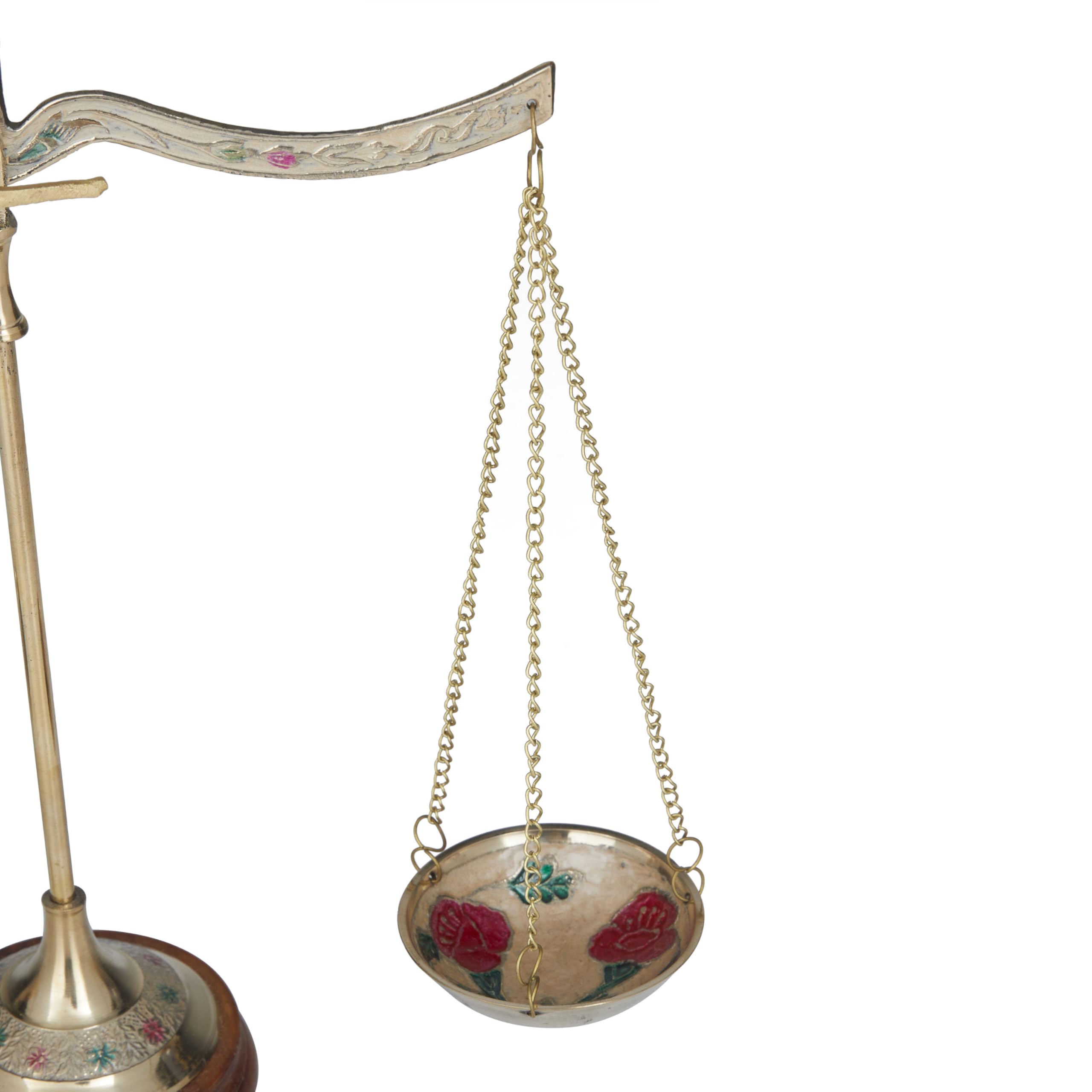 Deco 79 Metal Small Vintage Style Decorative Scales with Red and Green Floral Accents, 12