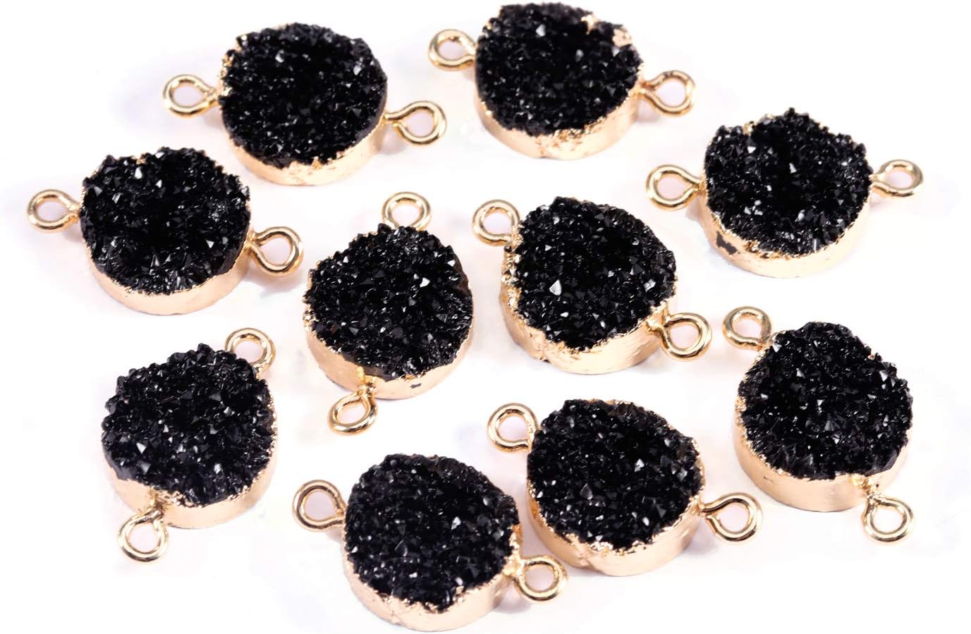 Forise 10pcs Faux Druzy Quartz Jewelry Connector Round Resin Stone Fit for Charms Jewelry Making Bracelet Accessories