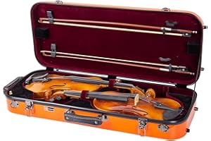 Crossrock Fiberglass Double Violin Case fits Two 4/4 Full-Size Violins- Includes TSA lock, Protective Blanket, Hygrometer, Removable Shoulder Straps- Orange (CRF2020DVOR)