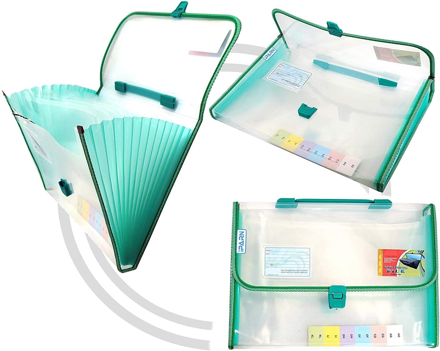 iParn Transparent Expanding File Folder, Accordion Document/Letter A4 Size File Organizer with Handle and 13 Pockets -1 File- Assorted Colour