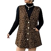 WDIRARA Women's Plus Size Leopard V Neck Sleeveless Dress Button Down Short Tank Dresses