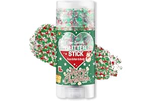MEILURY Christmas Body Glitter Stick, Waterproof Halloween Face Glitter Gel, Chunky Glitter Face Paint, Green Red White Sequin Hair Glitter Makeup for Women and Kid (Green Red White)
