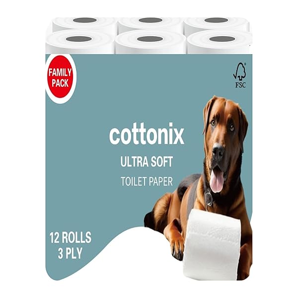 COTTONIX ULTRA SOFT 3-PLY TOILET PAPER – 12 ROLLS, 200 SHEETS EACH, MADE WITH NATURAL VIRGIN WOOD PULP