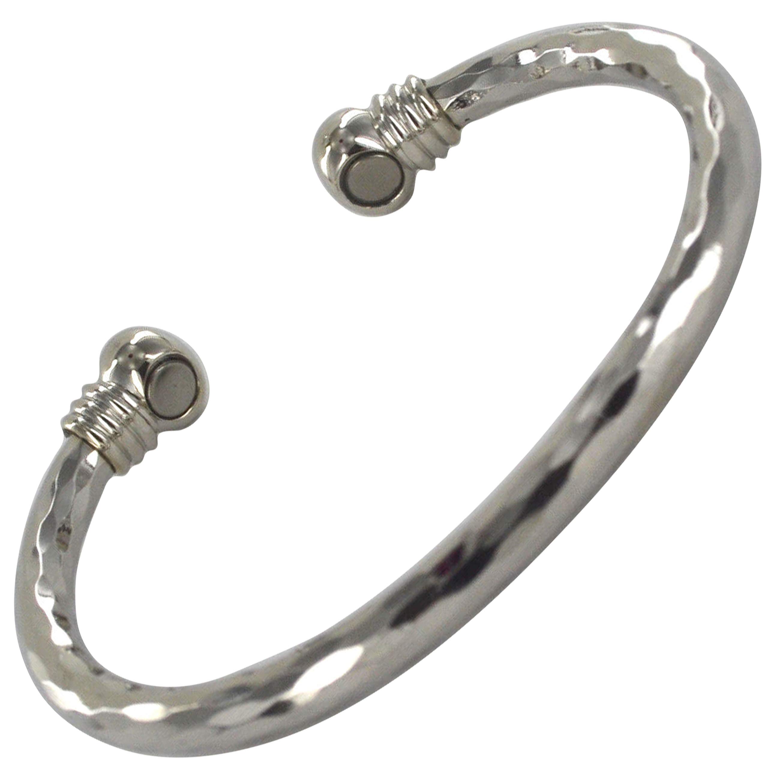 Pure Copper Magnetic Bracelet Bangle Womens Ladies 2 Magnets Silver 3D Diamond Cut Design Gift Pouch Included