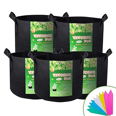 VIVOSUN 5-Pack 3 Gallon Plant Grow Bags, Premium Series Thichkened Non-Woven Aeration Fabric Pots w/Handles - Reinforced Weight Capacity &amp; Extremely Durable (Black)
