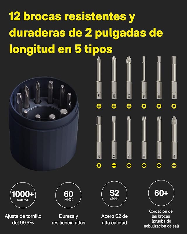 Juego de Destornillador Eléctrico 3.6V Inalámbrico, 4 N.m de Par