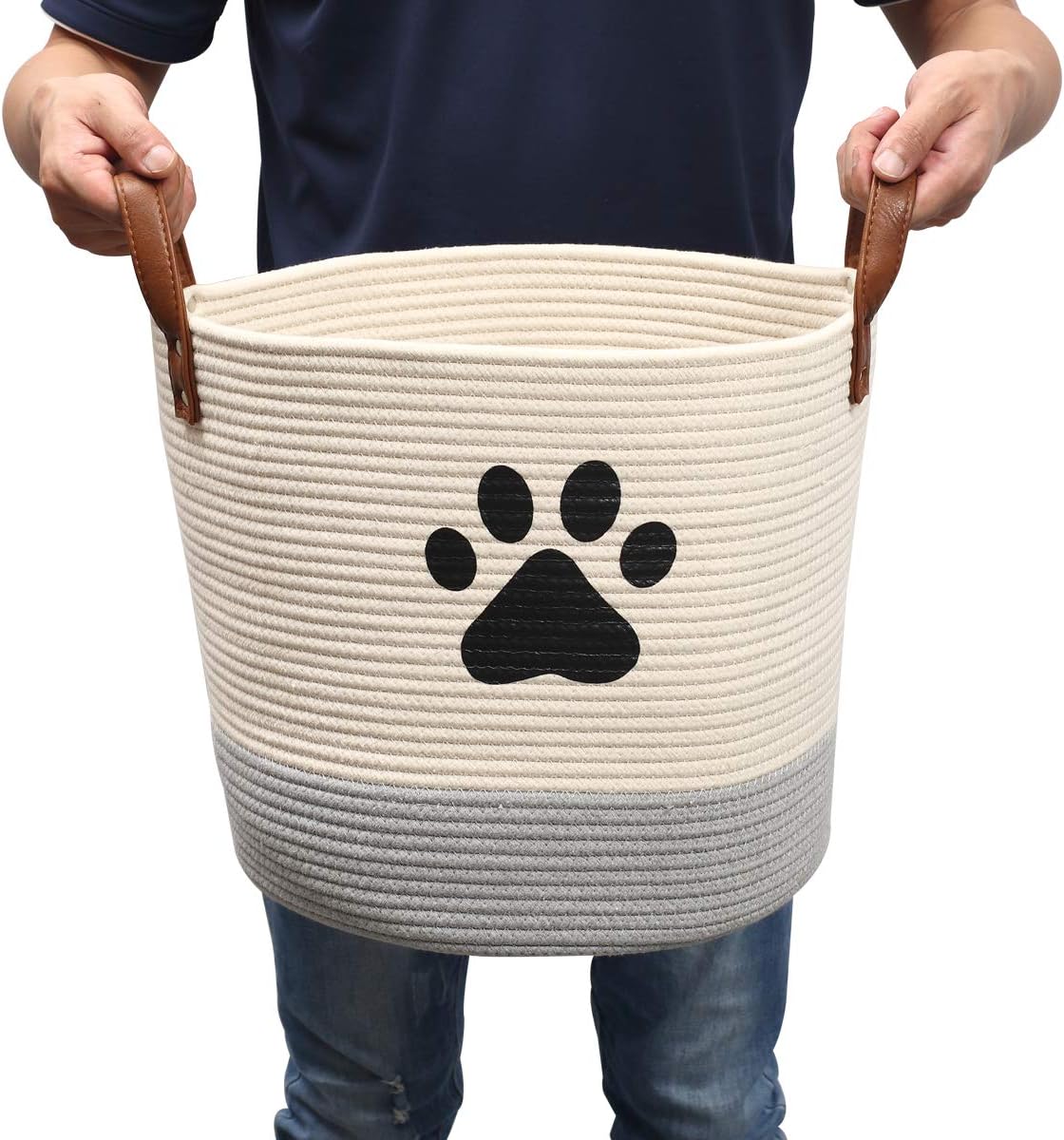 Cotton Rope Dog Toy Basket, Puppy Bin - Perfect for Organizing Pet Toys Blankets, Leashes - Beige Gray, 34x33 cm (Pack of 1) - Image 5