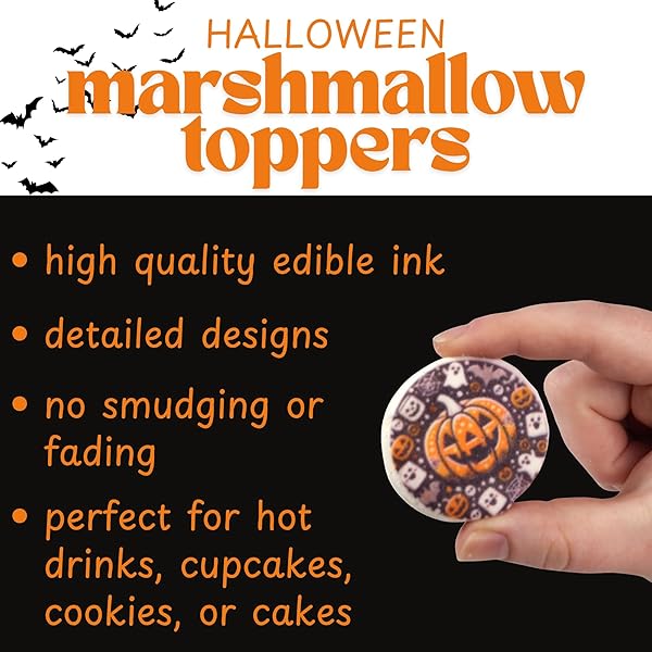 HALLOWEEN MARSHMALLOW TOPPERS, PERFECT HOT COCOA TOPPINGS OR DESSERT DECORATING CANDY, ASSORTED FESTIVE DESIGNS, 9 COUNT