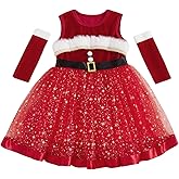 Kids Toddler Baby Girl Christmas Outfit Santa Claus Dress Velvet Stars Sleeveless Tulle Dress Oversleeves Clothes