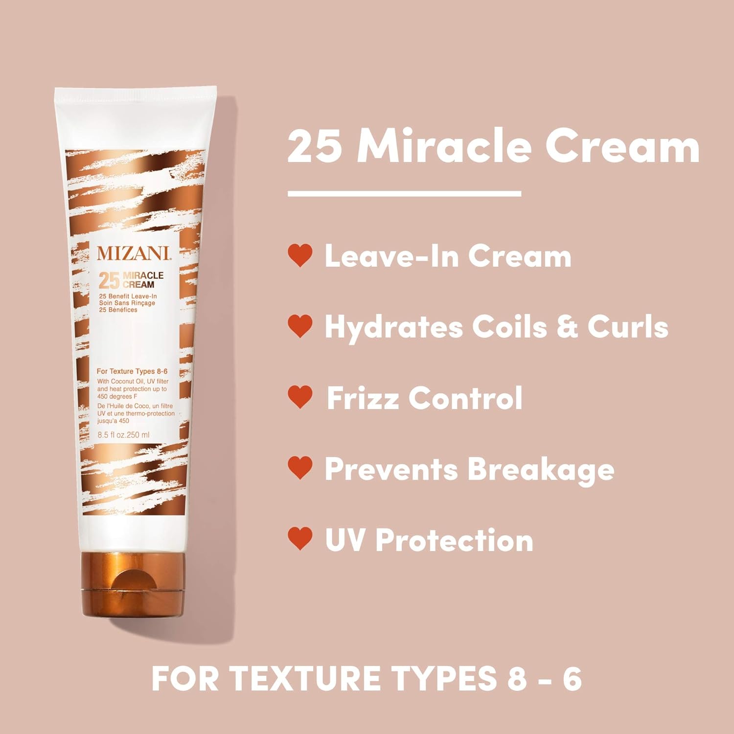 MIZANI 25 Miracle Leave-In Cream | Adds Lightweight Moisture & Touchable Softness | with Coconut Oil | for Curly Hair | 8.5 Fl Oz: Premium Beauty