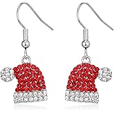 BriLove Christmas Earrings for Women Sparkling Crystal Red Santa Claus Hat Snowflake Stockings Deer Bow Tie Drop Dangle Earring for Holiday Party