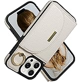 Keallce Wallet Case for iPhone 15 Pro Max 6.7'', Flip Case with Card Slots, Ring Holder Kickstand, PU Leather Protective Folio Cover for Women, Beige