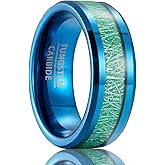 SOXEMAN 8mm Unisex Tungsten Wedding Band, Inlaid with Green Fiber, Beveled Edges