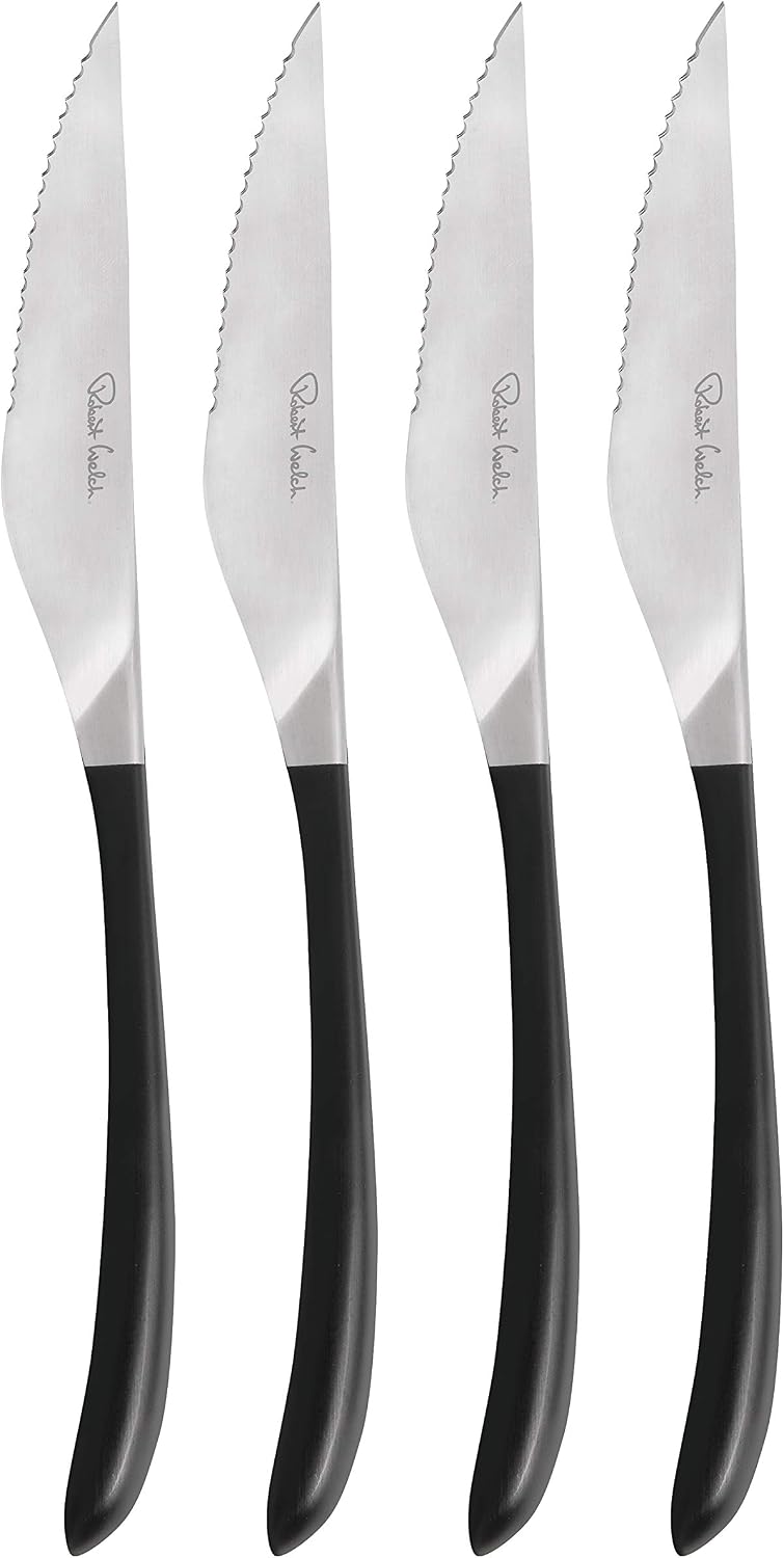 Robert Welch Contour Noir Steak Knife Set for 4 People, Black, 9.6 inches