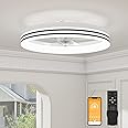 VOLISUN Low Profile Ceiling Fans with Lights and Remote, 19.7in Flush Mount Ceiling Fan with Light, 3000K-6500K Dimmable Fandelier LED Fan Light, White Bladeless Ceiling Fans with Lights for Bedroom