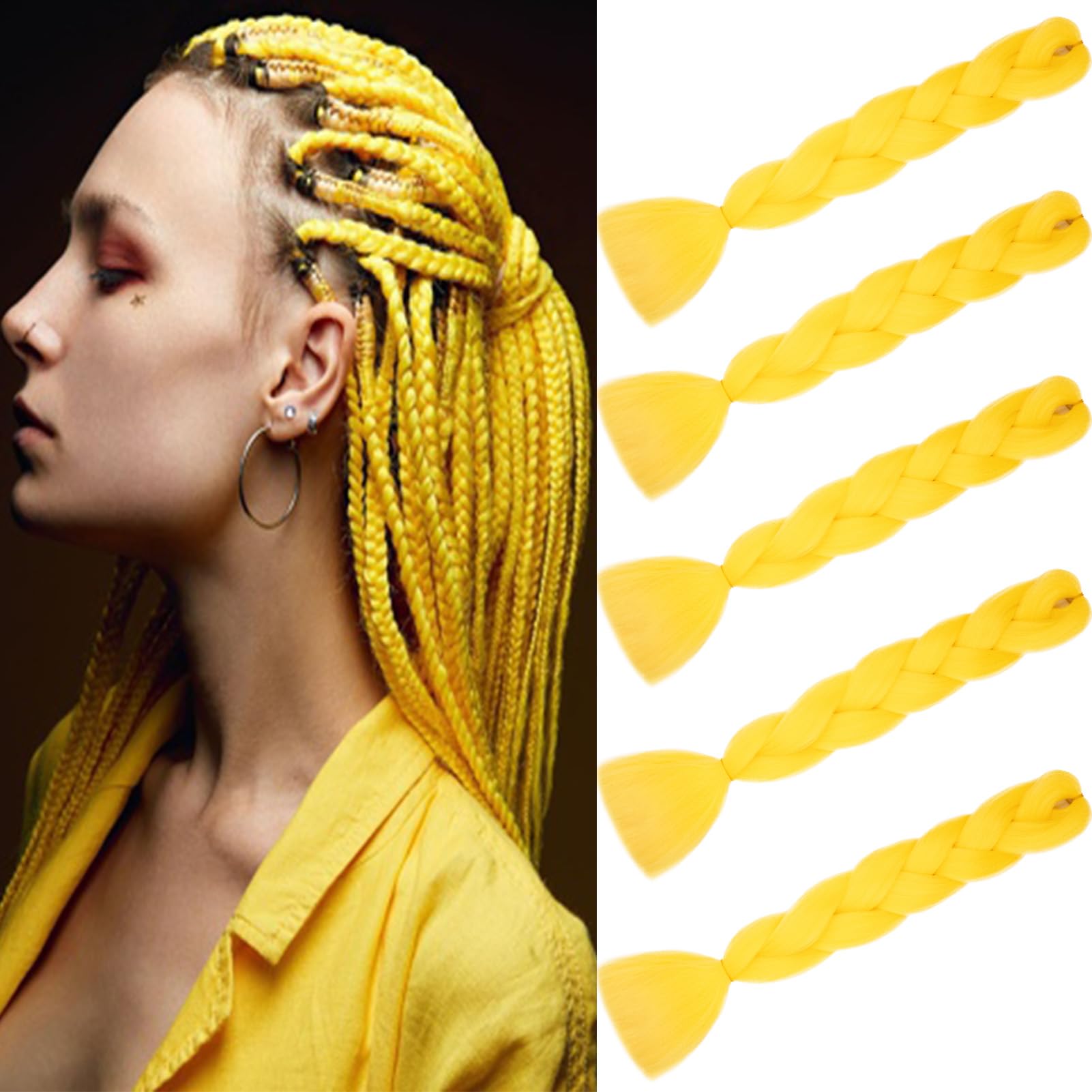 Dcbaboo Yellow Hair Extensions for Braiding Jumbo Braiding Hair Extension 5packs 24inch Synthetic Hair Kanekalon Ombre Braids Extensions Hair Afro Crochet Twist Box Braids 500g