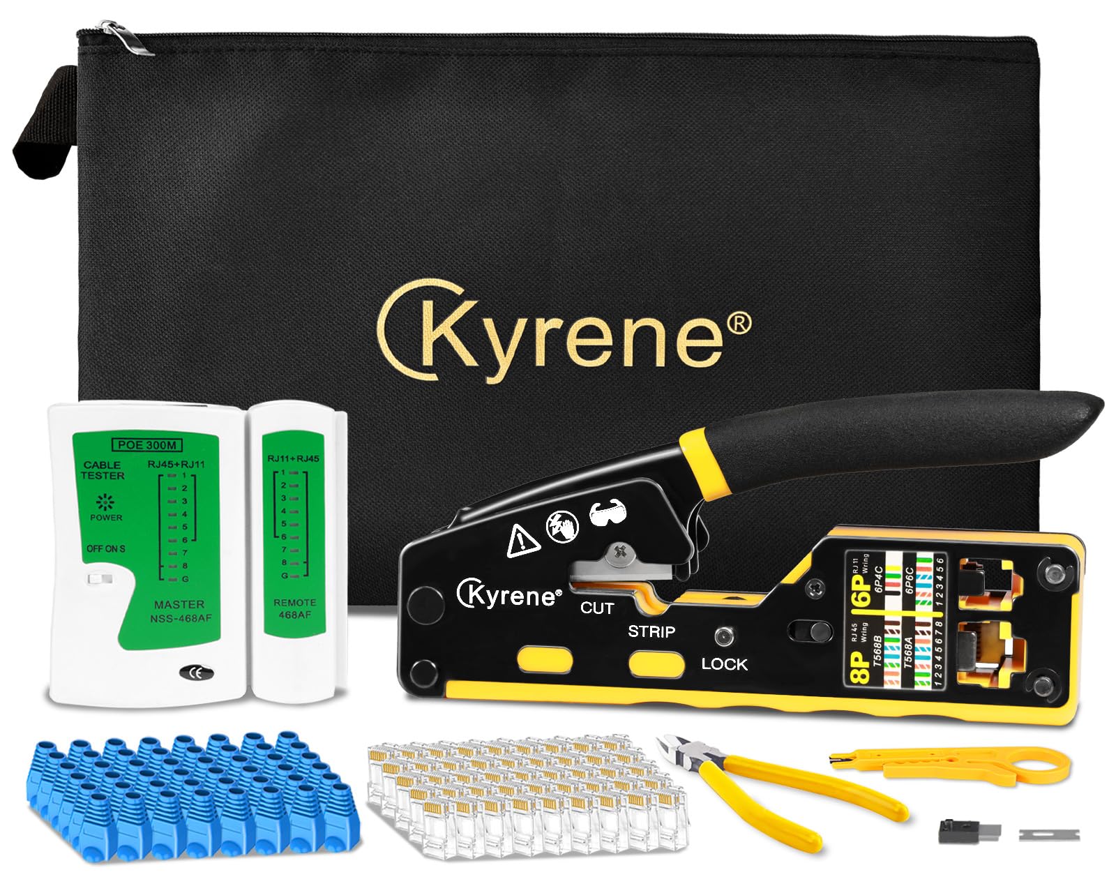 Photo 1 of Kyrene Pass Through RJ45 Crimp Tool Kit, RJ45 Ethernet Crimper Cat5 Cat5e Cat6 Crimping Tool Kit