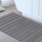 Nuanchu Large Stone Bath Mat 31.2" x 23.3" - Foldable Diatomite Bath Mat with Anti-Slip Pad Quick-Dry Large Bathroom Non-Slip Absorbent and Easy to Clean for Shower Entryway Kitchen Counter(Gray)