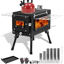 Amazon.com: GELTTULU Camping Stove Hot Tent Stove, Outdoor Wood Burning  Stove Foldable w/Large View Window, Chimney Pipe, Ash Catcher Box,Spark  Arrestor, for Caming, Fishing, Heating and Cooking : Sports u0026 Outdoors